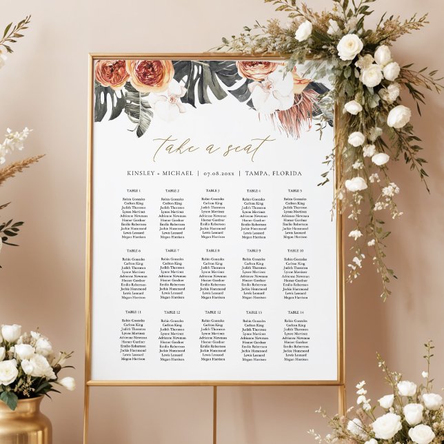 KINSLEY Boho Terracotta Palm Wedding Seating Chart (Creator Uploaded)