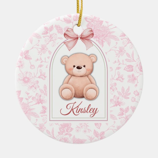 Kinsley | Custom Pink Teddy Bear Nursery Design  Ceramic Ornament (Front)