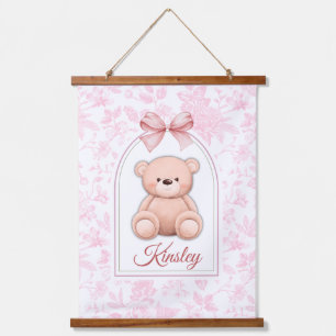 Kinsley   Custom Pink Teddy Bear Nursery Design  Hanging Tapestry