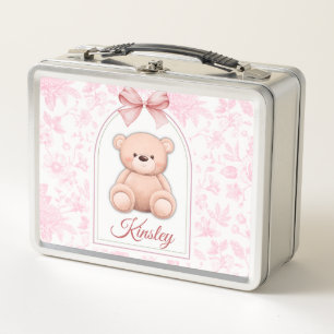 Kinsley   Custom Pink Teddy Bear Nursery Design  Metal Lunch Box