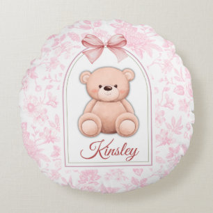 Kinsley Custom Pink Teddy Bear Nursery Design Round Pillow
