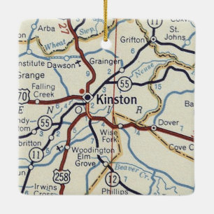 Kinston NC Vintage Map Ceramic Ornament