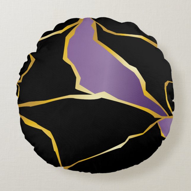 Kintsugi Amethyst Accents Round Pillow (Front)