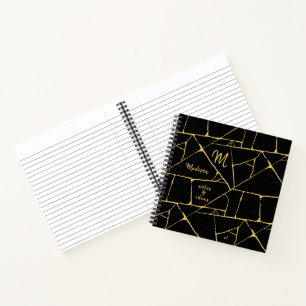 Kintsugi  Gold  Black Japanese Pottery Art Name Notebook