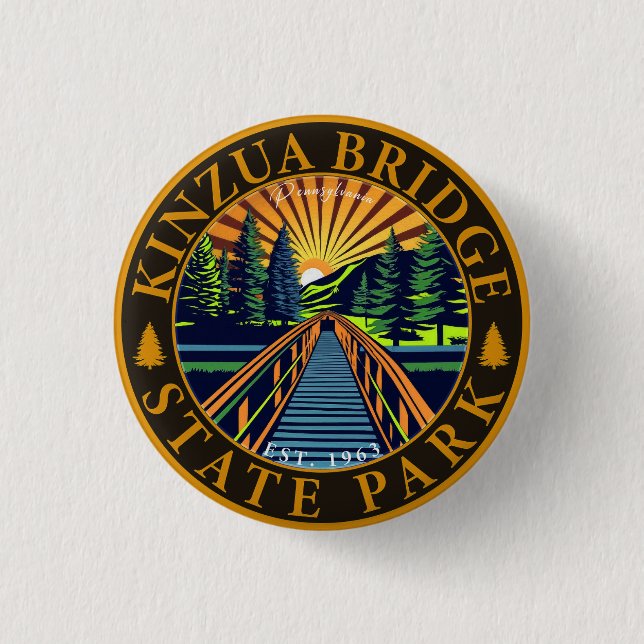Kinzua Bridge State Park Pennsylvania Retro Badge 1 Inch Round Button (Front)