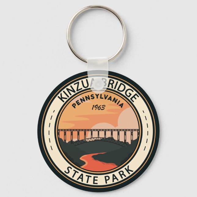Kinzua Bridge State Park Pennsylvania Retro Badge Keychain (Front)