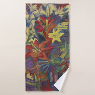 Kirchner Expressionist Vibrant Orange Lilies Art Bath Towel Set