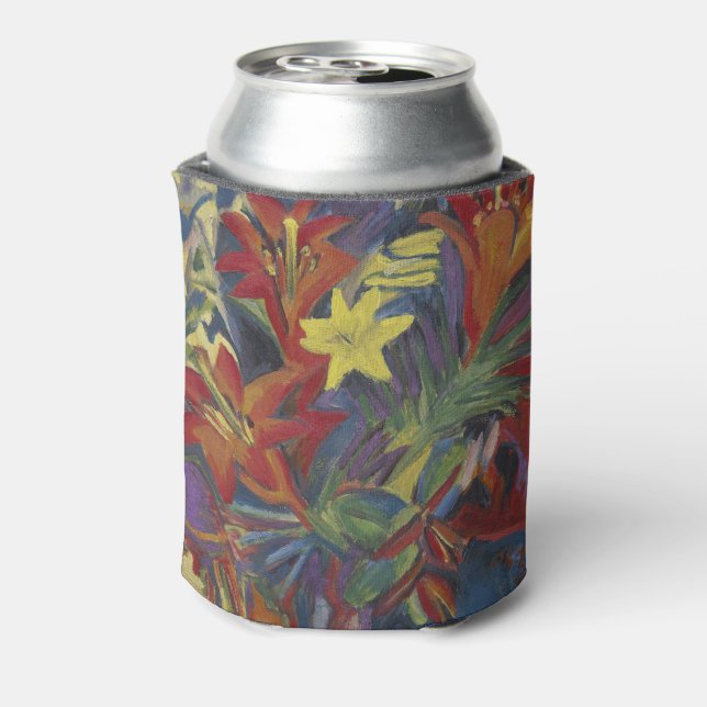 Kirchner Expressionist Vibrant Orange Lilies Art Can Cooler (Can Back)