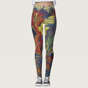  Kirchner Expressionist Vibrant Orange Lilies Art Leggings