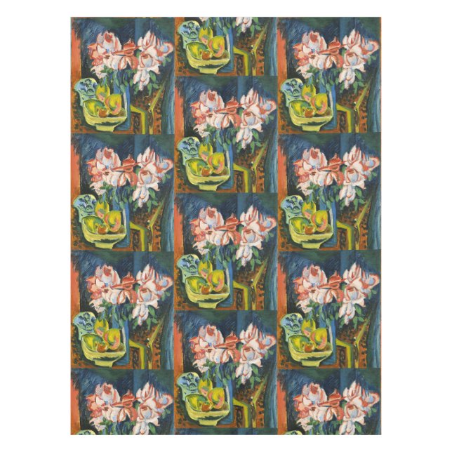 Kirchner Pink Roses Expressionist Floral Art Tablecloth (Front)
