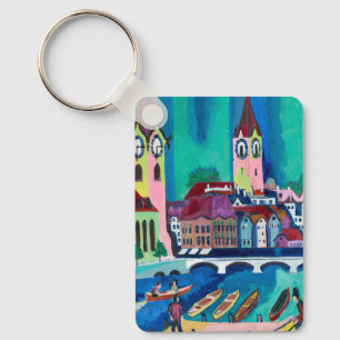 Kirchner Zurich Cityscape Expressionist Art Keychain