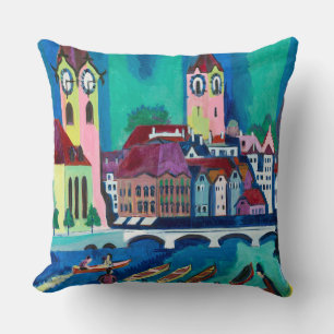 Kirchner Zurich Cityscape Expressionist Art Throw Pillow