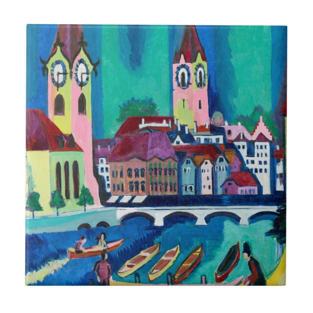 Kirchner Zurich Cityscape Expressionist Art Tile (Front)