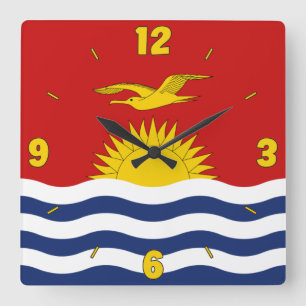 Kiribati Flag Red Blue White Yellow Numbers Square Wall Clock