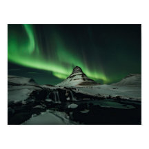 Kirkjufell and northern lights poster