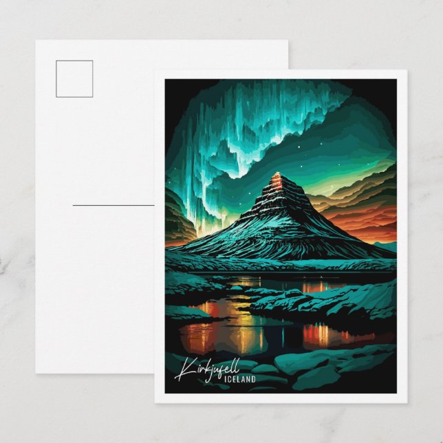 Kirkjufell Iceland Art Vintage Travel Illustration Postcard (Front/Back)