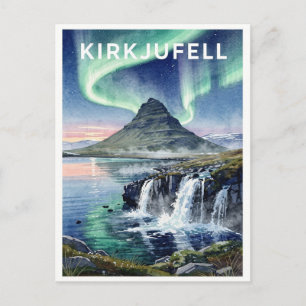 Kirkjufell Iceland Aurora Waterfall Vintage Postcard