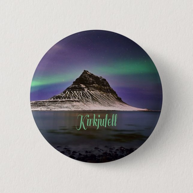 Kirkjufell Mountain in Iceland Northern Lights 2 Inch Round Button (Front)