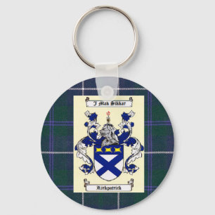Kirkpatrick Crest on Douglas Blue Tartan Keychain