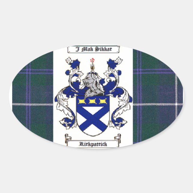 Kirkpatrick Crest on Douglas Blue Tartan Oval Sticker (Front)