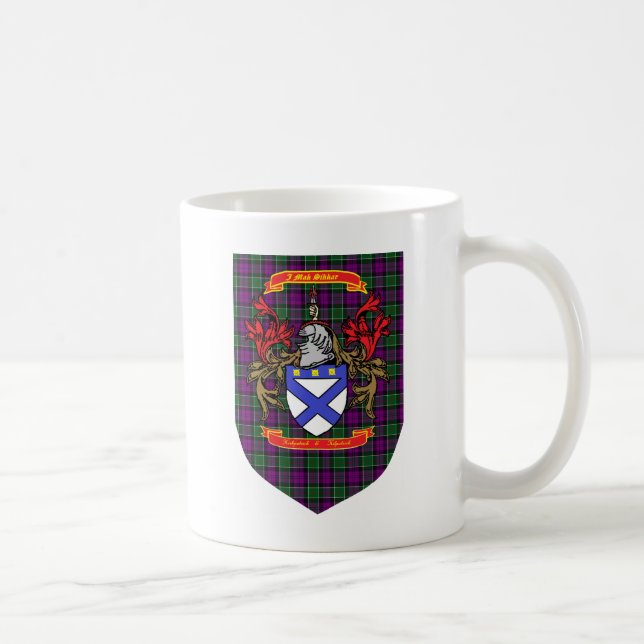 Kirkpatrick Kilpatrick Crest on Colquhoun Tartan Coffee Mug (Right)