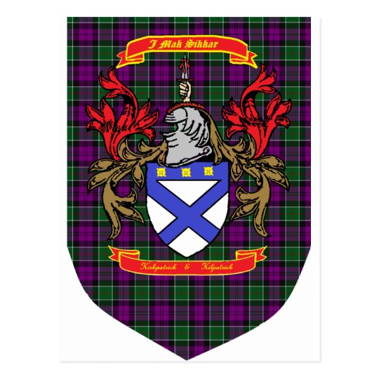 Kirkpatrick Kilpatrick Crest on Colquhoun Tartan Postcard Zazzle.ca
