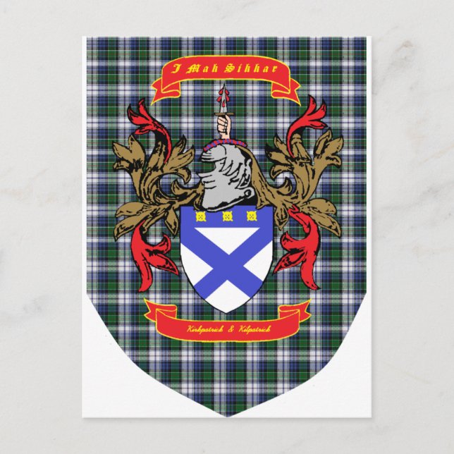 Kirkpatrick Kilpatrick crest on Colquhoun Tartan Postcard (Front)