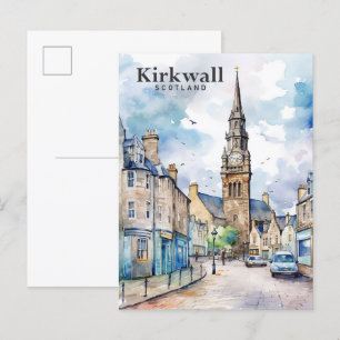 Kirkwall Scotland Watercolor Painting Travel Postcard