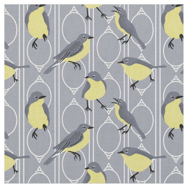 Kirtland's Warblers Bird Lovers Grey and Yellow Fabric (Close Up)