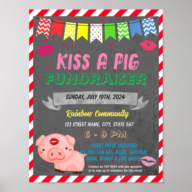 Kiss a pig school event template poster (Front)