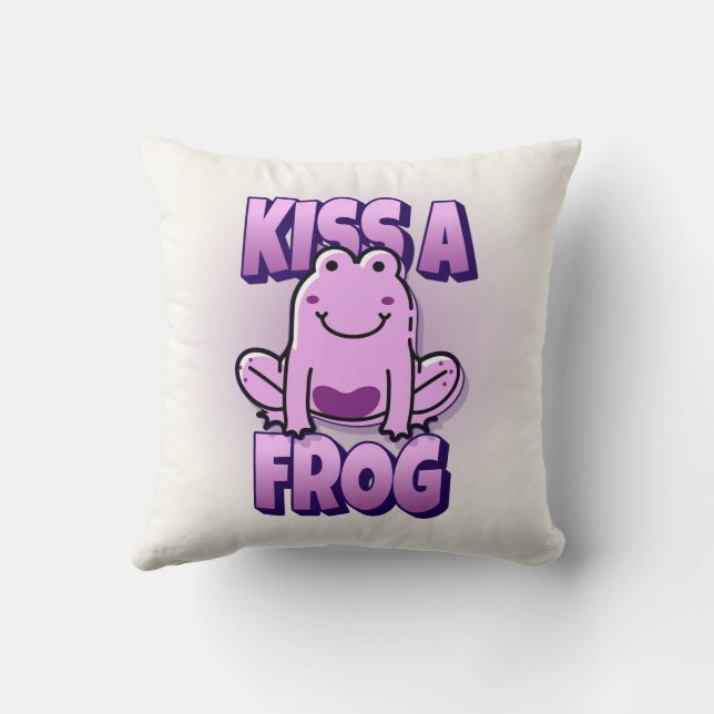 Kiss A Pink Frog Throw Pillow (Back)