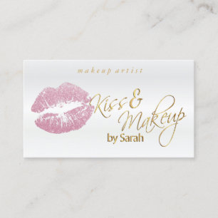 Kiss and Makeup - Pink Glitter Business Card