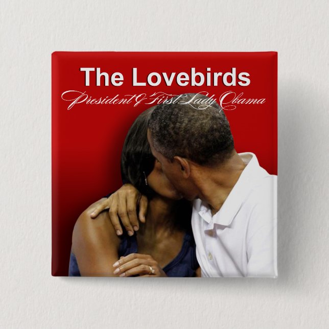 KISS CAM Lovebirds President & First Lady Obama 2 Inch Square Button (Front)