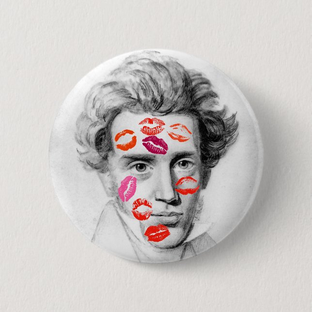 “KISS-COVERED KIERKEGAARD” 2 INCH ROUND BUTTON (Front)