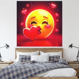 Kiss Emoji: Love and Hearts Art Canvas Print