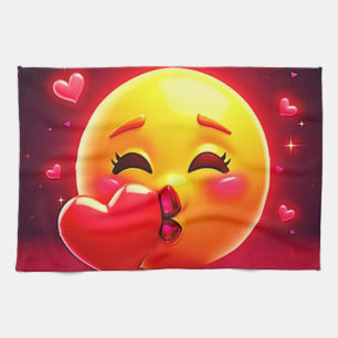 Kiss Emoji: Love and Hearts Art Kitchen Towel