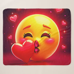 Kiss Emoji: Love and Hearts Art Sherpa Blanket