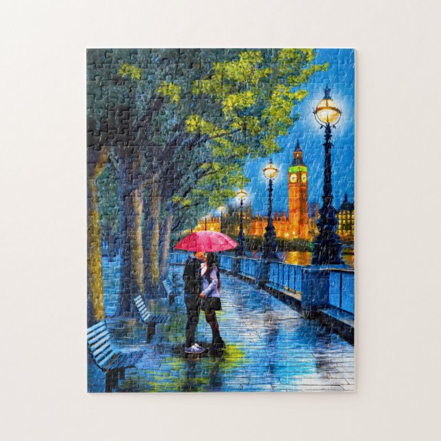 Kiss In The Rain - Londres Big Ben Jigsaw Puzzle (Vertical)