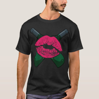 Kiss Lip with Bottle of Wine T-Shirt