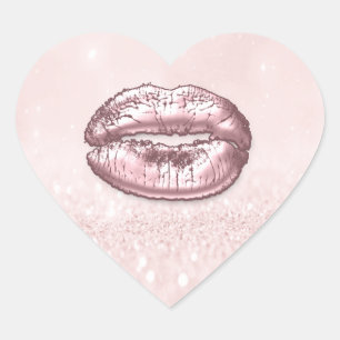 Kiss Lips Glitter Pink Heart Makeup Bridal Brandin Sticker
