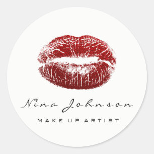 Kiss Lips Makeup Artist Beauty White Red Lipstick Classic Round Sticker