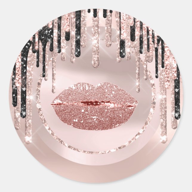 Kiss  Lips Makeup Artist  Drips Rose Glam Wow Classic Round Sticker (Front)