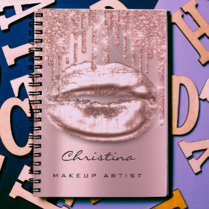 Kiss Lips Makeup Artist Glitter Drips Sparkly Lux Notebook