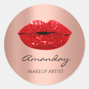 Kiss Lips Makeup  Artist  Name Thank Rose Red Classic Round Sticker