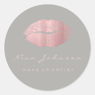 Kiss Lips Makeup Beauty Grey Pink Rose Lipstik Classic Round Sticker