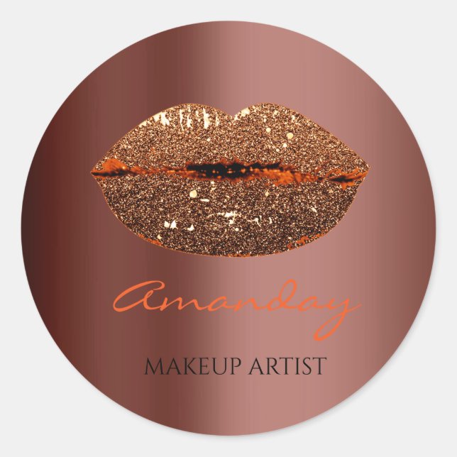 Kiss Lips Makeup Custom Name Gold Coffee Chocolate Classic Round Sticker (Front)