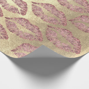 Kiss Lips Makeup Rose Gold Pink Glitter Grungy Wrapping Paper