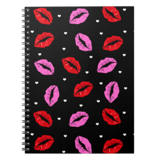 Kiss Lips Pink and Red, Hearts Notebook BLK