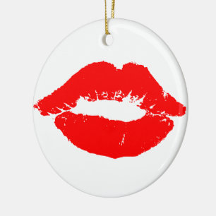 Kiss Lips Red Lipstick Love Passion Valentine Ceramic Ornament