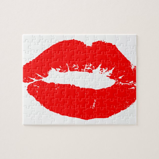 Kiss Lips Red Lipstick Love Passion Valentine Jigsaw Puzzle (Horizontal)